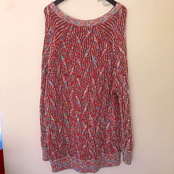 Free People Cable Knit Oversized Sweater Size Large Multicolored - Picture 6 of 9